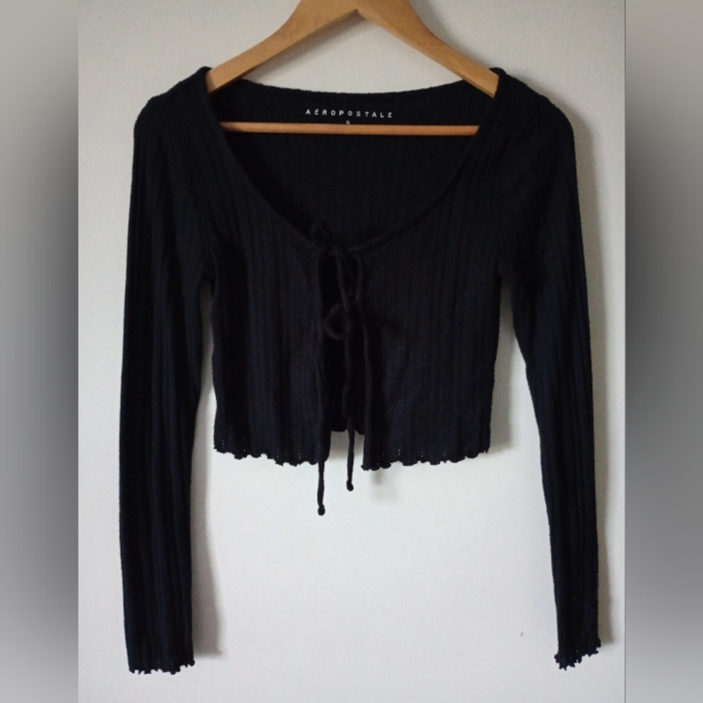 Aeropostale Cropped Tie Front Cardigan Sweater Size Small